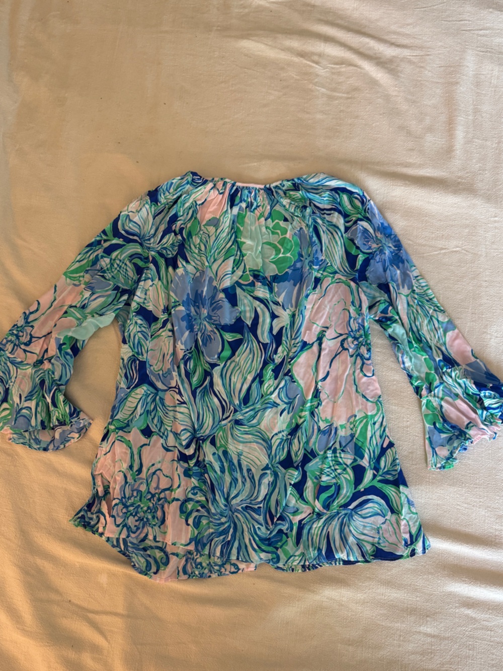 Lilly Pulitzer Floral Puff-Sleeve Tunic in Blue, Green & Pink
